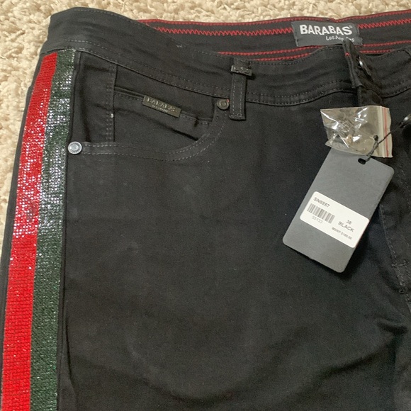 Men’s black jeans with red/green sequence stripes on the side. Barabas size 38 - Picture 3 of 3